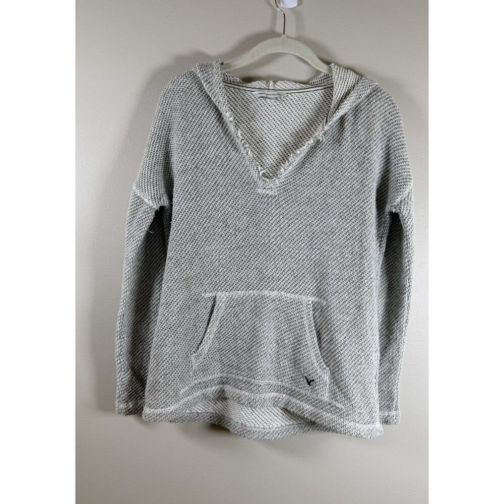 American Eagle Outfitters Women's Gray Knit Pullover Hoodie Pockets V-Neck M